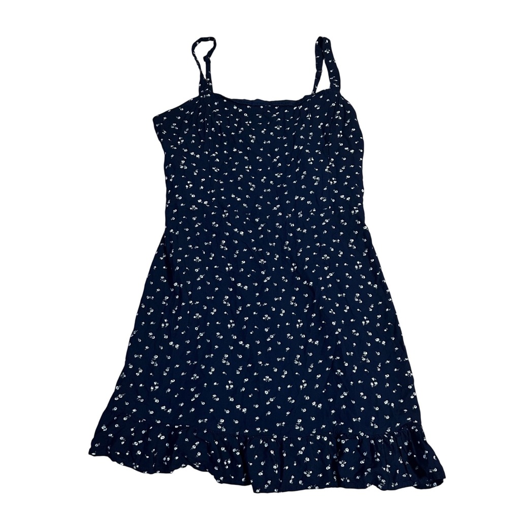 Hollister Navy Floral Ruffle Hem Spaghetti Strap Dress Size L